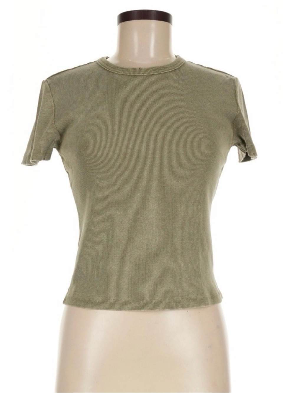 Olive Green Ribbed Crewneck Women's Top
